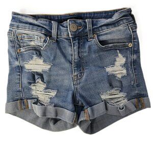 Aeropostale High Rise Distressed Denim Midi Jean Shorts Womens Jrs Size 00 XXS